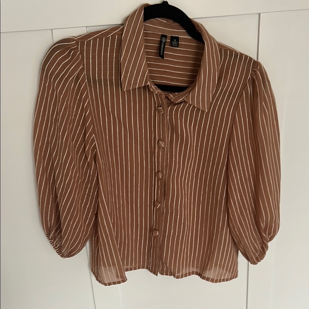 Striped Brown Button-Up Blouse